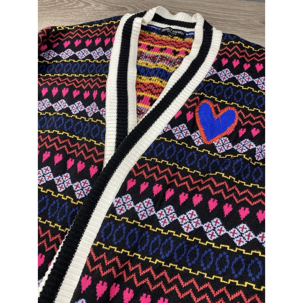 Central Park West Womens Patterned Hearts Long Duster Cardigan Black Small *read